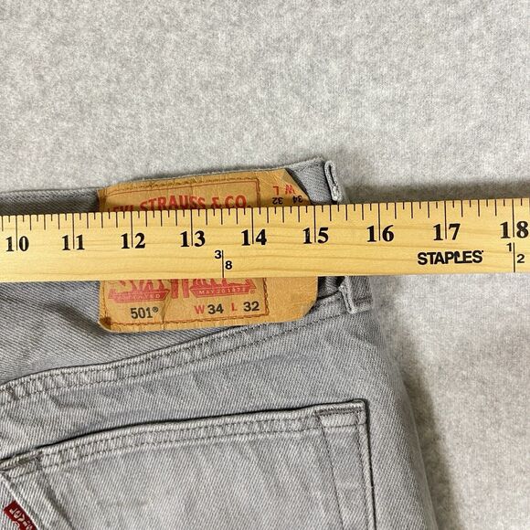 Levis 501 Jeans Mens 34x32 (30x28) Gray Button Fly Straight Stone Wash Rugged - Picture 15 of 15